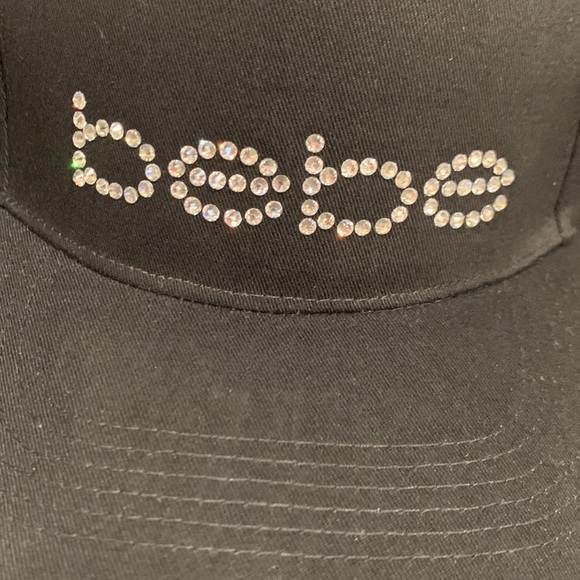 Bebe Black Hat with Rhinestone Logo Embellished Baseball Cap - Picture 3 of 10